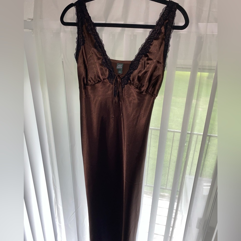 Satin Lace Trim Midi Slip Dress